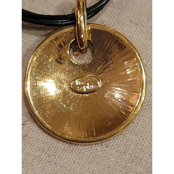Lia Sophia Mother of Pearl MOP Golden Iridescent Disk Pendant Necklace - Picture 4 of 6